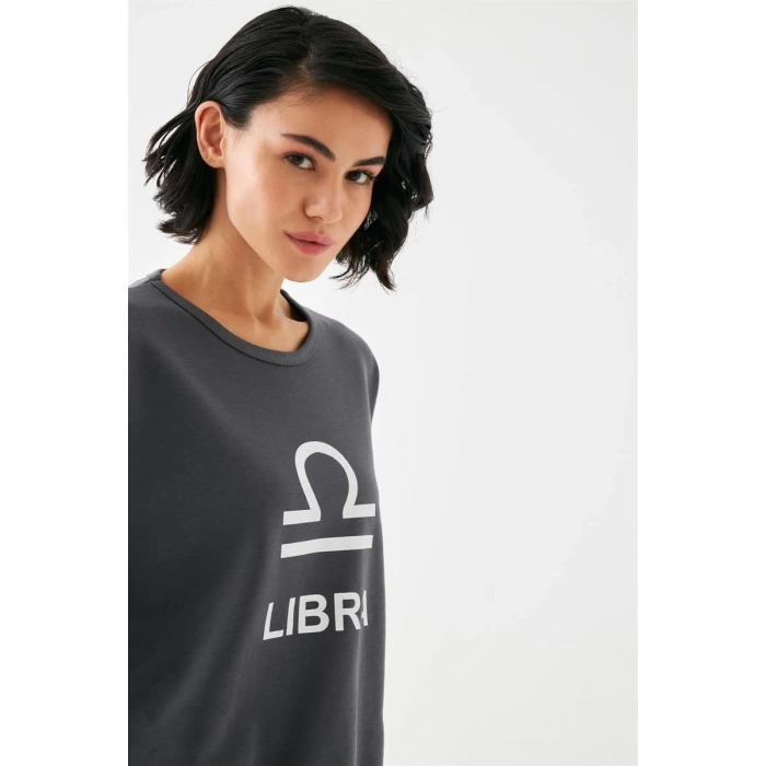 MARSiLYAN- Kadın Füme Terazi Burcu Oversize 2 İplik Eşofman Ev Giyim Takımı