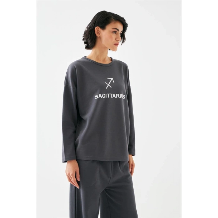 MARSiLYAN- Kadın Füme Yay Burcu Oversize 2 İplik Eşofman Ev Giyim Takımı