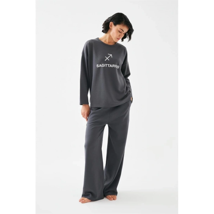 MARSiLYAN- Kadın Füme Yay Burcu Oversize 2 İplik Eşofman Ev Giyim Takımı