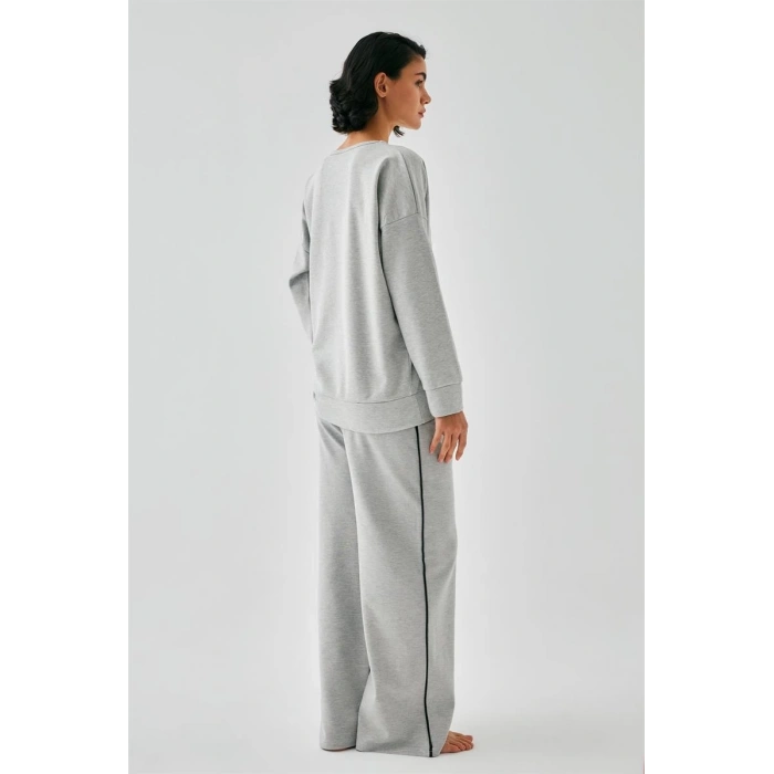 MARSiLYAN- Kadın Gri Akrep Burcu Oversize 2 İplik Eşofman Ev Giyim Takımı