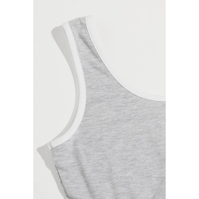 MARSiLYAN- Kadın Gri Askılı Crop Top ve Şortlu Gecelik Takım