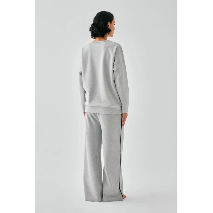 MARSiLYAN- Kadın Gri Aslan Burcu Oversize 2 İplik Eşofman Ev Giyim Takımı