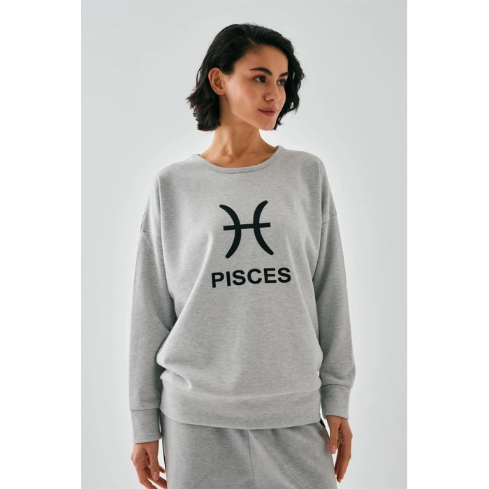 MARSiLYAN- Kadın Gri Balık Burcu Oversize 2 İplik Eşofman Ev Giyim Takımı