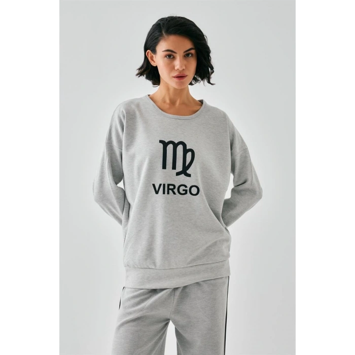 MARSiLYAN- Kadın Gri Başak Burcu Oversize 2 İplik Eşofman Ev Giyim Takımı