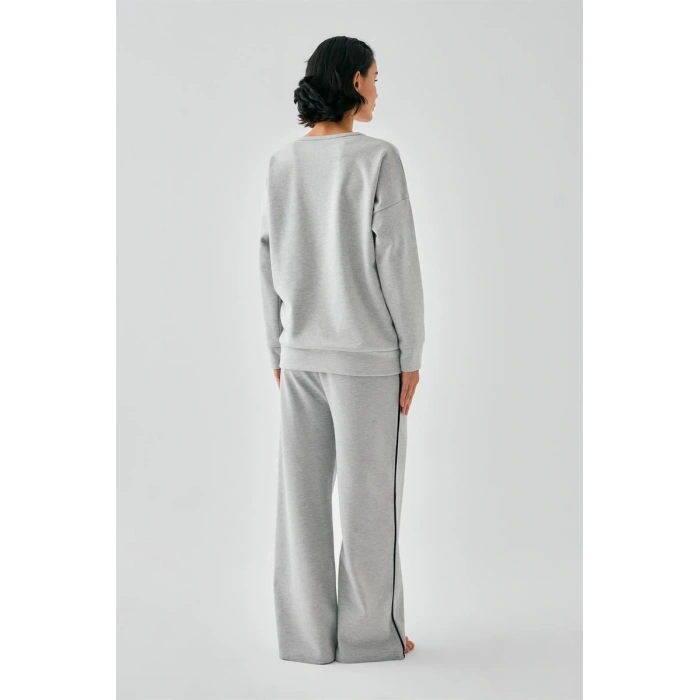 MARSiLYAN- Kadın Gri Boğa Burcu Oversize 2 İplik Eşofman Ev Giyim Takımı