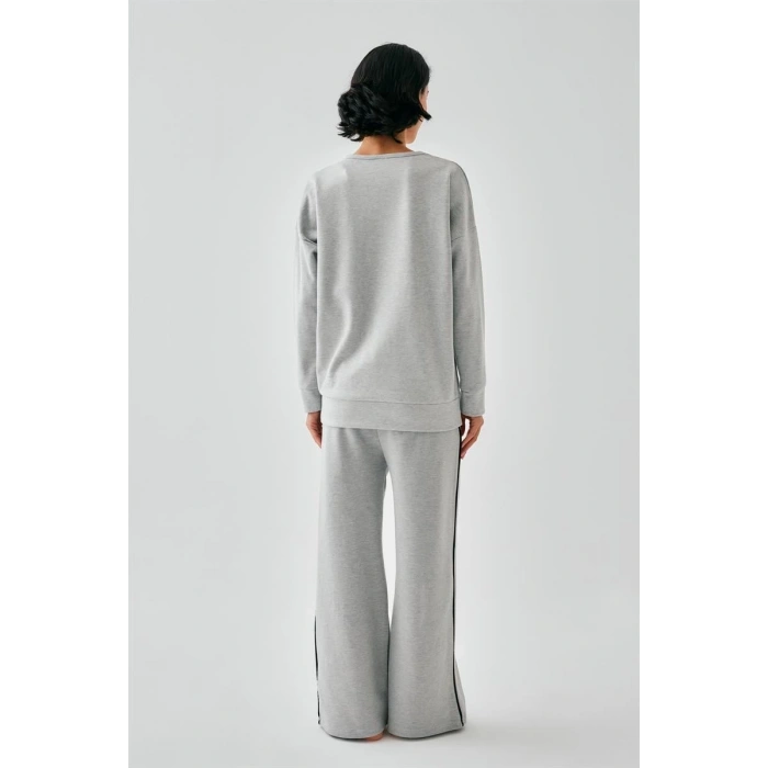 MARSiLYAN- Kadın Gri İkizler Burcu Oversize 2 İplik Eşofman Ev Giyim Takımı