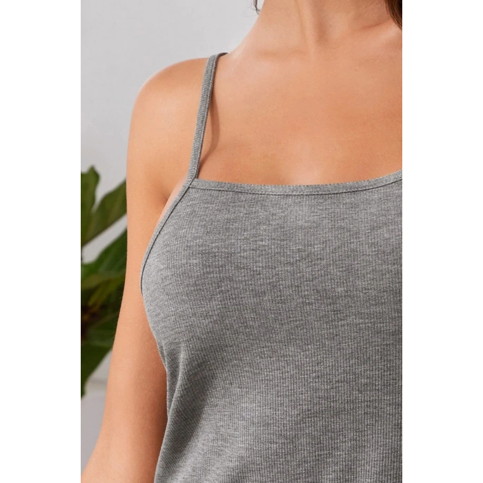 MARSiLYAN- Kadın Gri Ip Askılı Penye Gecelik