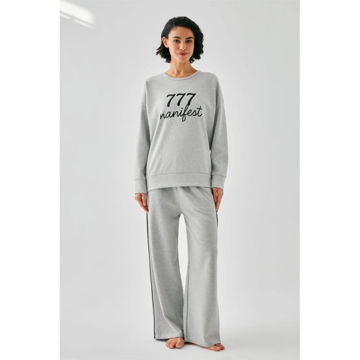MARSiLYAN- Kadın Gri Manifest Oversize 2 İplik Eşofman Ev Giyim Takımı