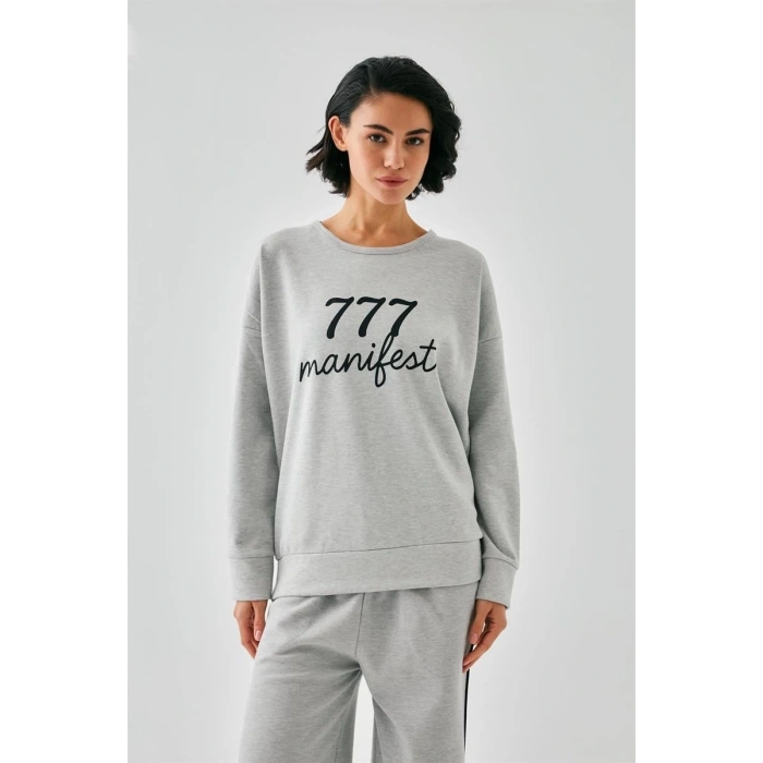 MARSiLYAN- Kadın Gri Manifest Oversize 2 İplik Eşofman Ev Giyim Takımı