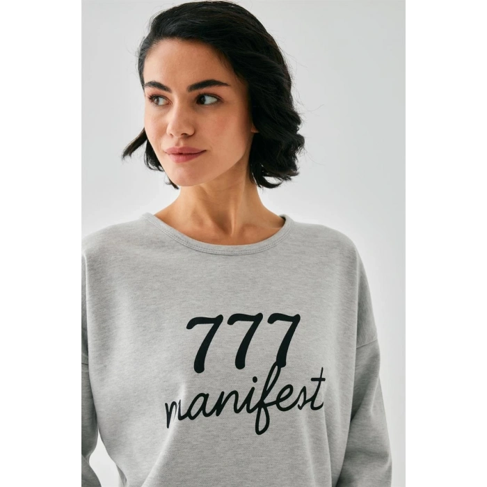 MARSiLYAN- Kadın Gri Manifest Oversize 2 İplik Eşofman Ev Giyim Takımı