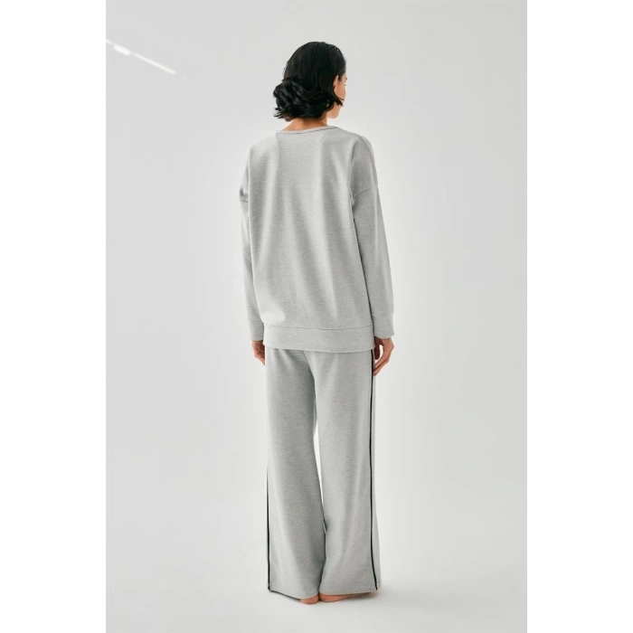 MARSiLYAN- Kadın Gri Oğlak Burcu Oversize 2 İplik Eşofman Ev Giyim Takımı