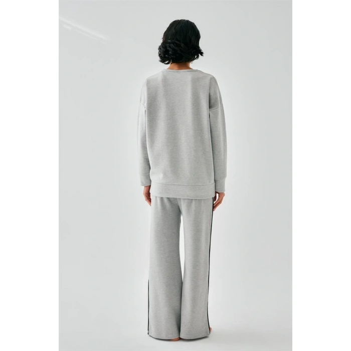 MARSiLYAN- Kadın Gri Sleep Mode ON Oversize 2 İplik Eşofman Ev Giyim Takımı