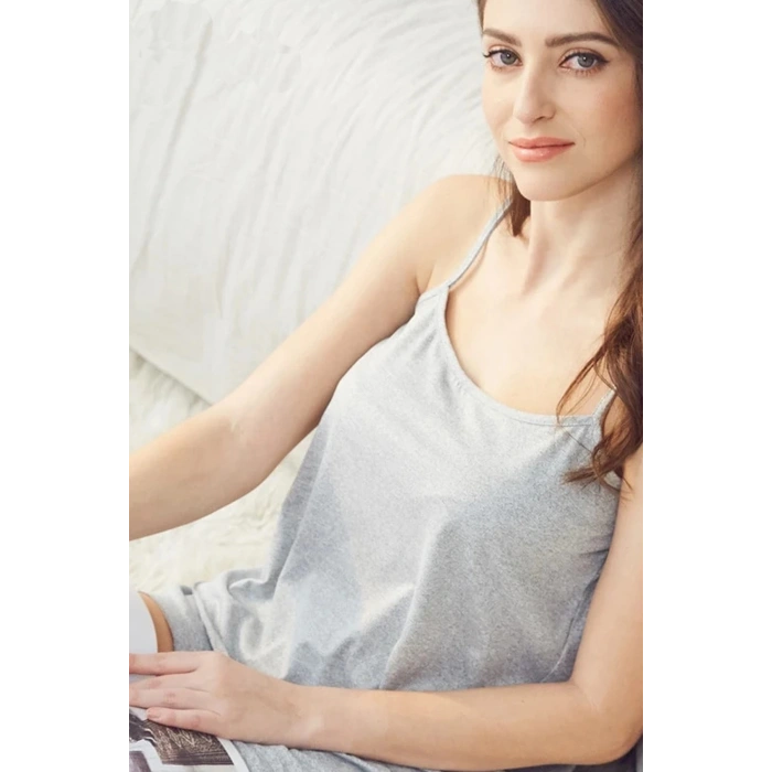 MARSiLYAN- Kadın Gri Şortlu Penye Gecelik Takımı