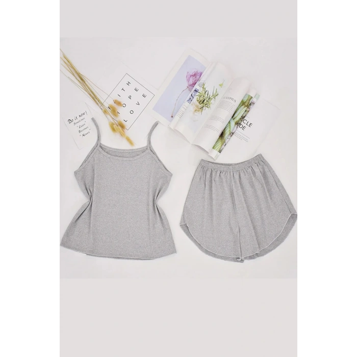 MARSiLYAN- Kadın Gri Şortlu Penye Gecelik Takımı