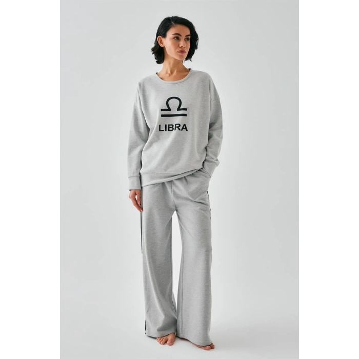 MARSiLYAN- Kadın Gri Terazi Burcu Oversize 2 İplik Eşofman Ev Giyim Takımı