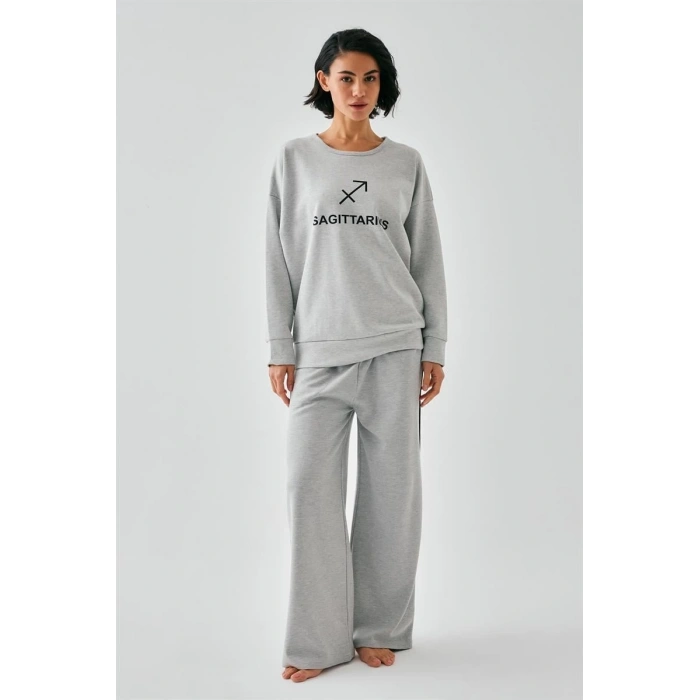 MARSiLYAN- Kadın Gri Yay Burcu Oversize 2 İplik Eşofman Ev Giyim Takımı