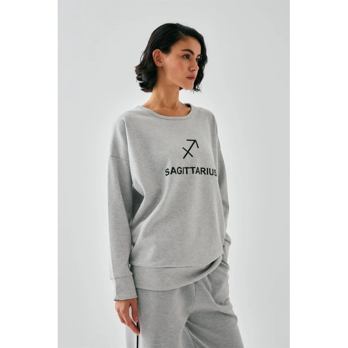 MARSiLYAN- Kadın Gri Yay Burcu Oversize 2 İplik Eşofman Ev Giyim Takımı