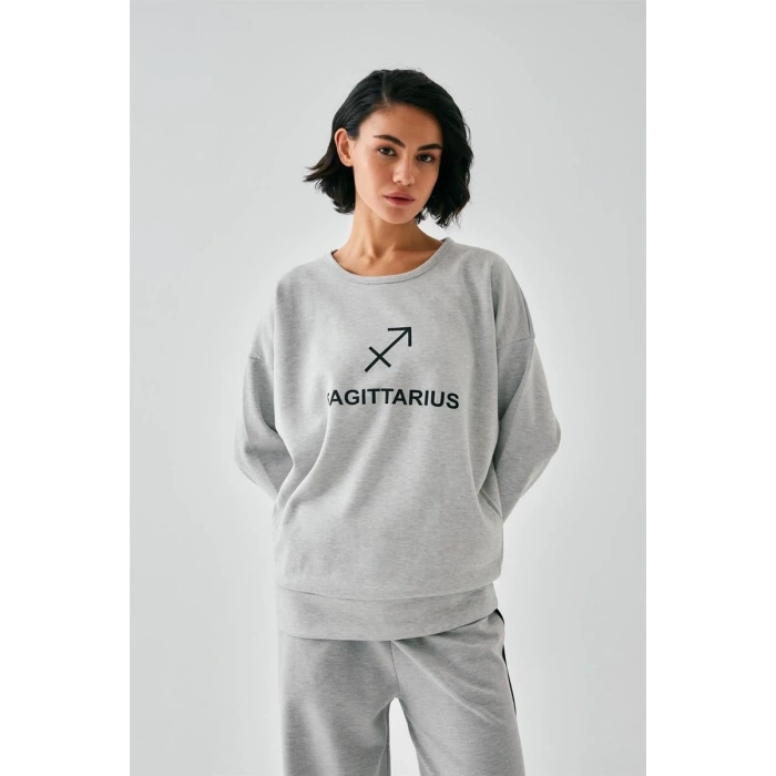 MARSiLYAN- Kadın Gri Yay Burcu Oversize 2 İplik Eşofman Ev Giyim Takımı