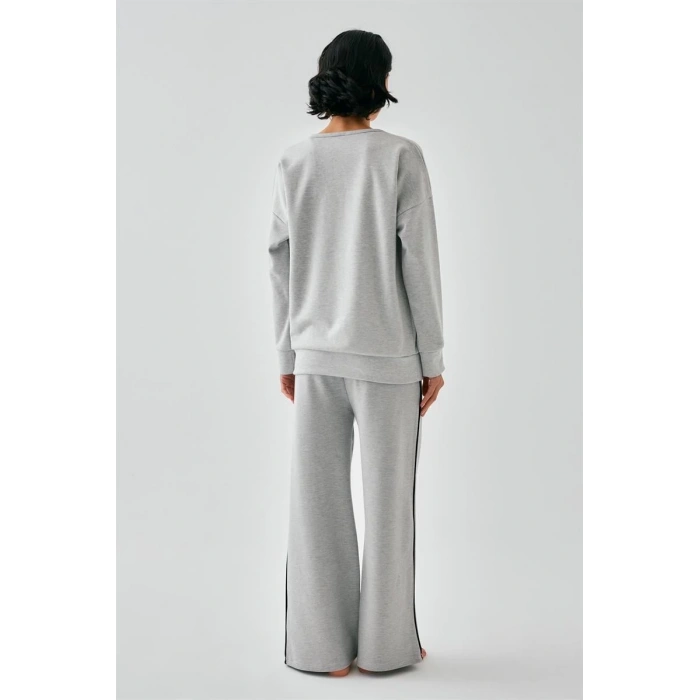 MARSiLYAN- Kadın Gri Yay Burcu Oversize 2 İplik Eşofman Ev Giyim Takımı