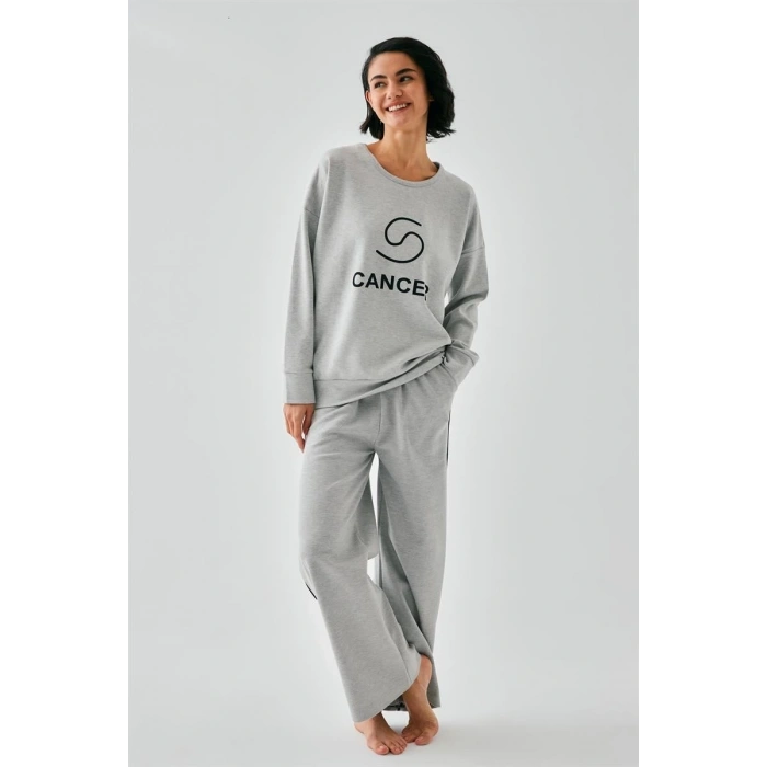 MARSiLYAN- Kadın Gri Yengeç Burcu Oversize 2 İplik Eşofman Ev Giyim Takımı