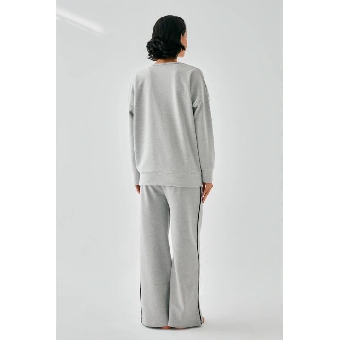 MARSiLYAN- Kadın Gri Yengeç Burcu Oversize 2 İplik Eşofman Ev Giyim Takımı
