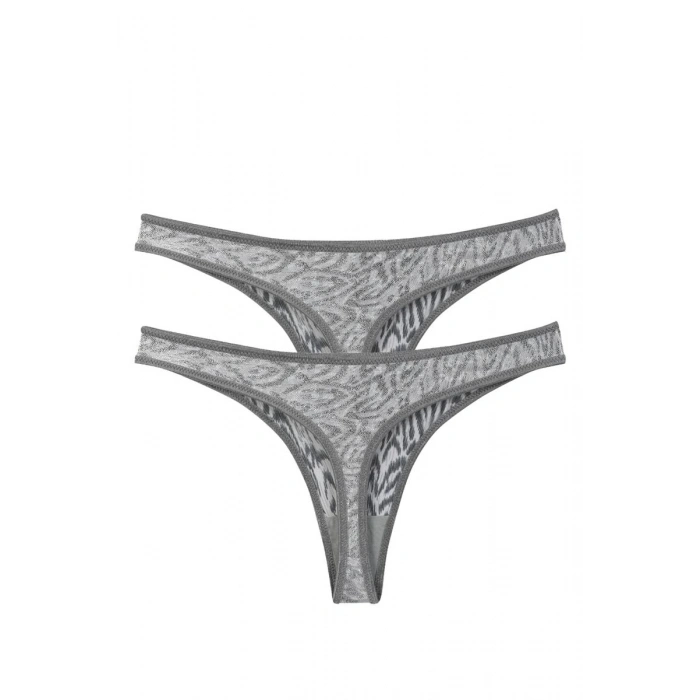 MARSiLYAN- Kadın Gri Zebra Desenli 2li Tanga Slip