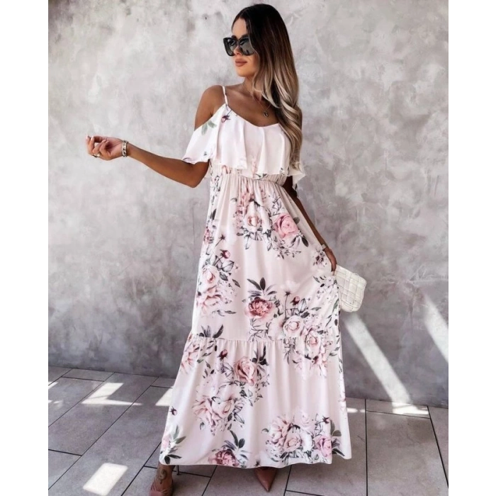 MARSiLYAN- Kadın Gül Desenli Maxi Boy Mikro Kumaş Elbise