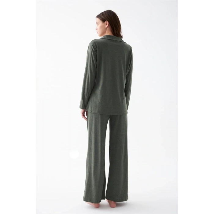 MARSiLYAN- Kadın Haki Düğmeli Pamuklu Pijama Takımı