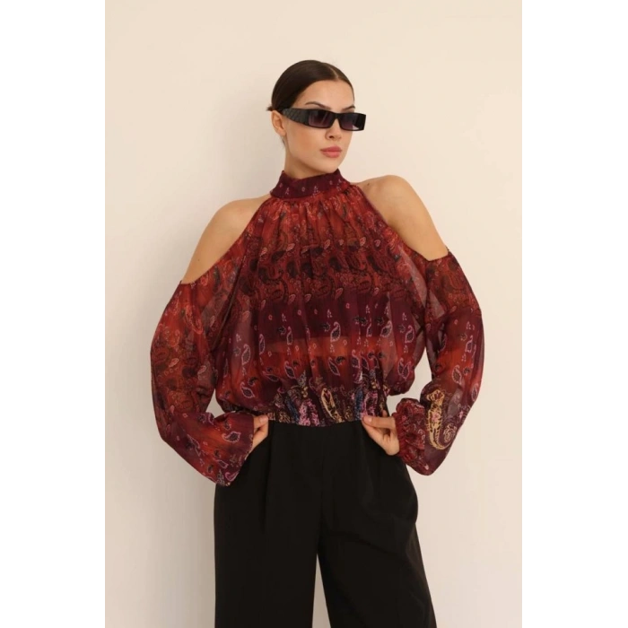 MARSiLYAN- Kadın Halter Yaka Full Transparan Omuz Dekolteli Bluz