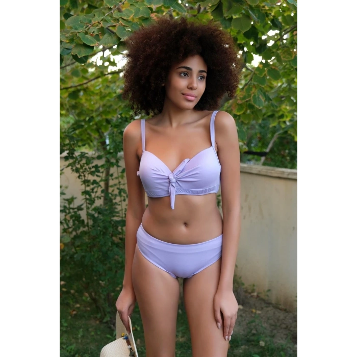 MARSiLYAN- Kadın İçi Boş Fiyonklu Kaplı Lila Alt Üst Bikini Takım