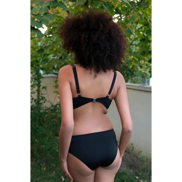 MARSiLYAN- Kadın İçi Boş Fiyonklu Kaplı Siyah Alt Üst Bikini Takım