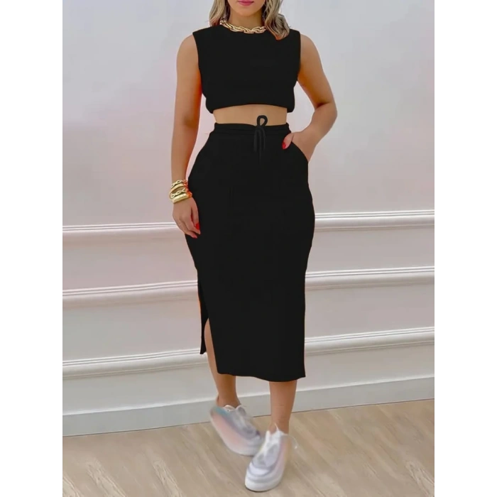 MARSiLYAN- Kadın Iki Iplik Crop Etek Ikili Takım