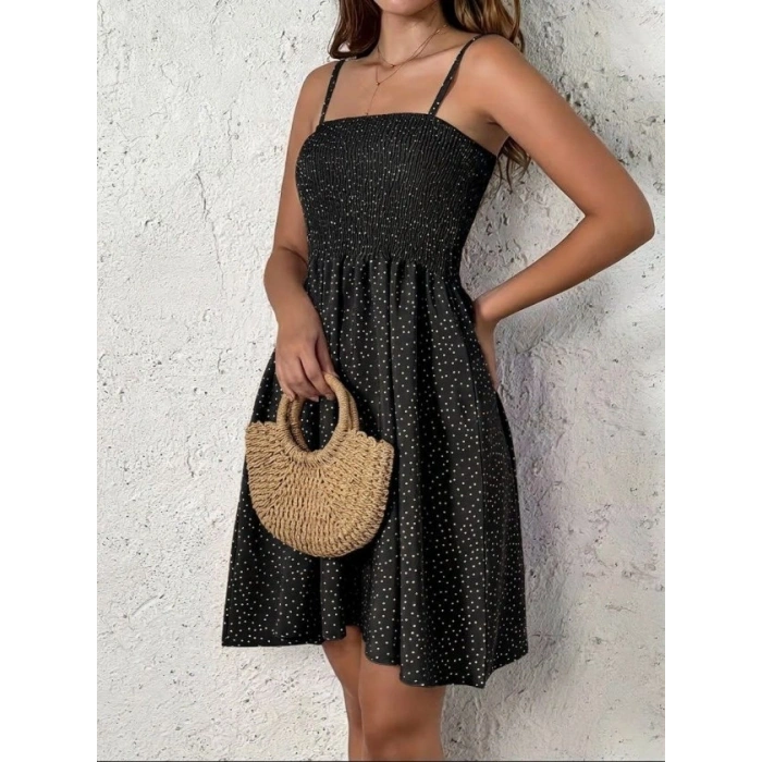 MARSiLYAN- Kadın Ip Askılı Gipeli Desenli Kısa Süprem Elbise