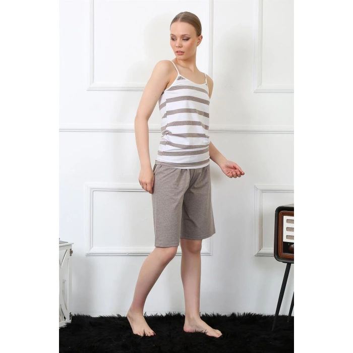 MARSiLYAN- Kadın İp Askılı Kapri Takım Vizon