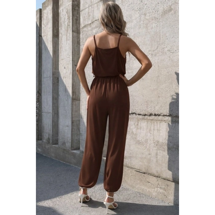 MARSiLYAN- Kadın Ip Askılı Kruvaze Yakalı Belden Kuşaklı Uzun Sandy Tulum