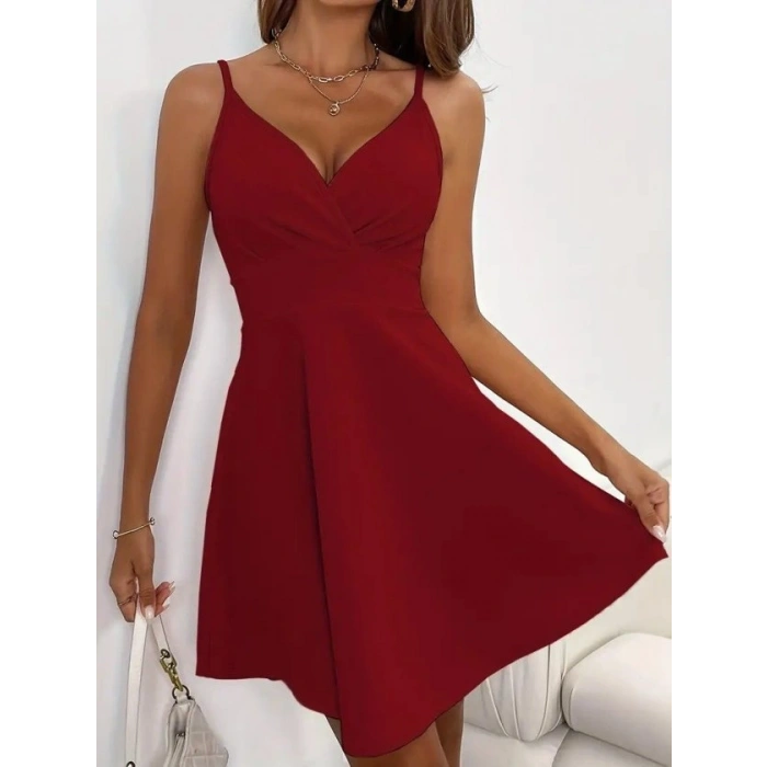 MARSiLYAN- Kadın Ip Askılı Kruvaze Yakalı Kısa ıthal Krep Elbise