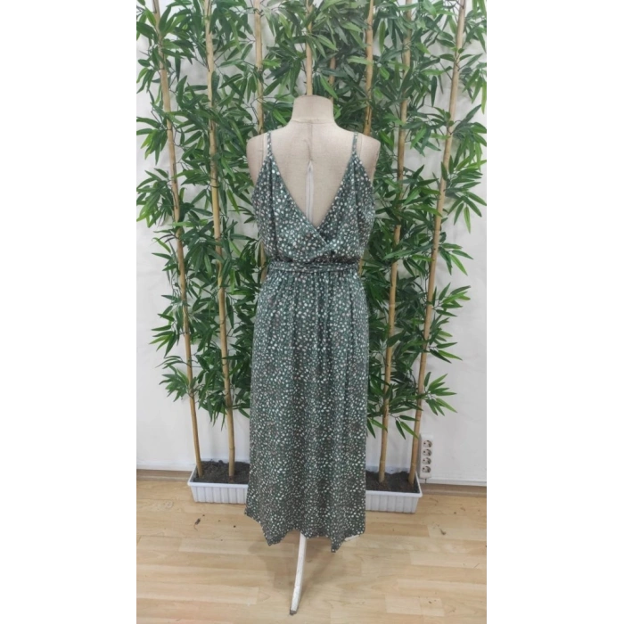 MARSiLYAN- Kadın Ip Askılı Kruvaze Yakalı Yırtmaçlı Uzun Desenli Kuşaklı Süprem Elbise