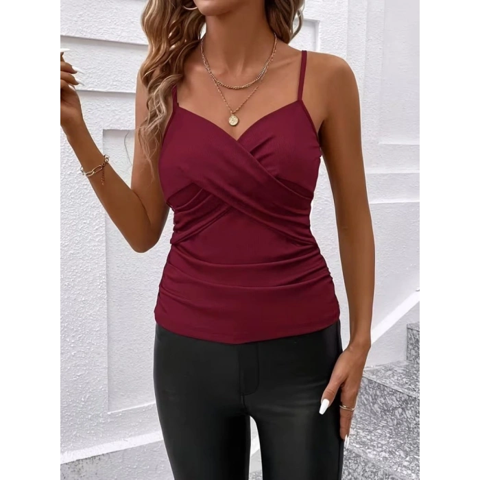 MARSiLYAN- Kadın Ip Askılı önden çapraz Detaylı Ithal Krep Bluz