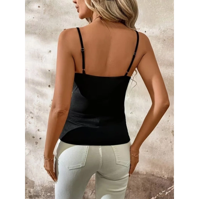 MARSiLYAN- Kadın Ip Askılı önden çapraz Detaylı Ithal Krep Bluz