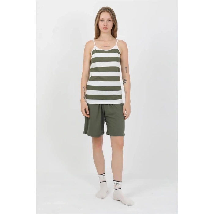 MARSiLYAN- Kadın İp Askılı Pamuk Penye Şortlu Takım Haki