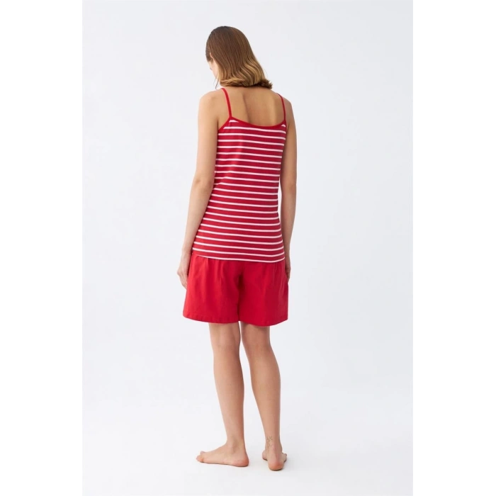 MARSiLYAN- Kadın İp Askılı Pamuk Penye Şortlu Takım Kırmızı