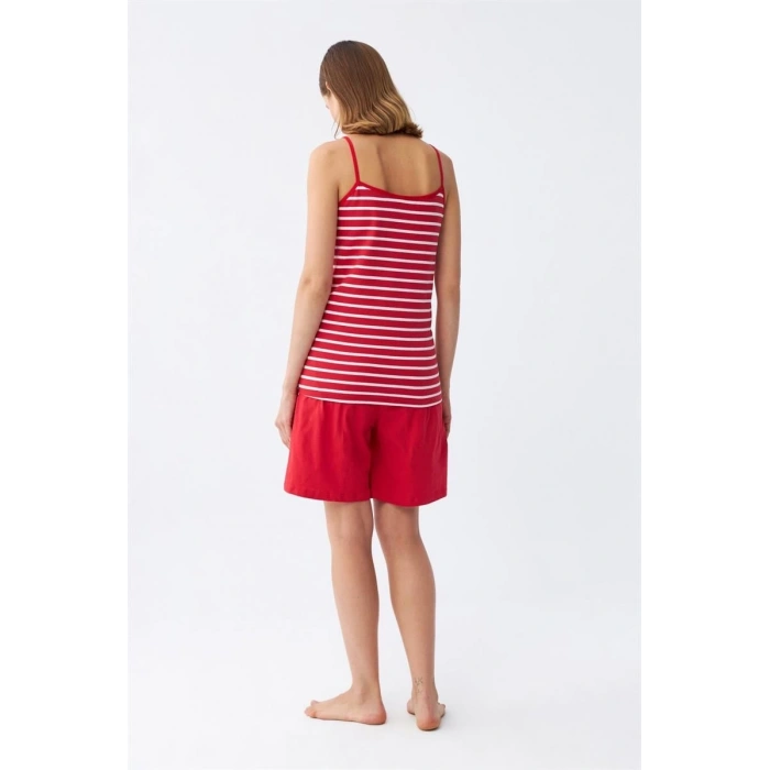 MARSiLYAN- Kadın İp Askılı Pamuk Penye Şortlu Takım Kırmızı