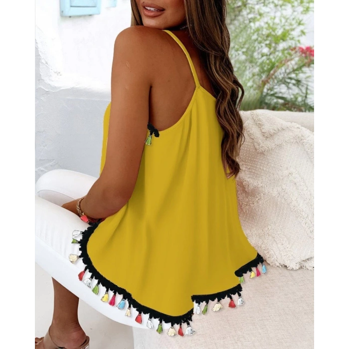 MARSiLYAN- Kadın Ip Askılı Püskül Detaylı Sandy Bluz