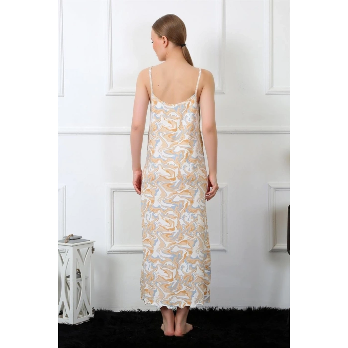 MARSiLYAN- Kadın İp Askılı Uzun Gecelik Krem