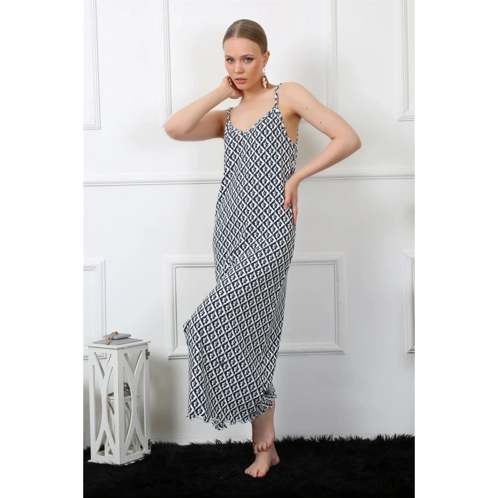 MARSiLYAN- Kadın İp Askılı Uzun Gecelik Lacivert