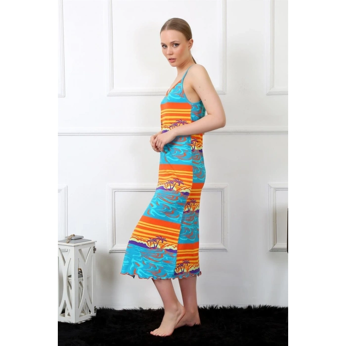 MARSiLYAN- Kadın İp Askılı Uzun Gecelik Mavi