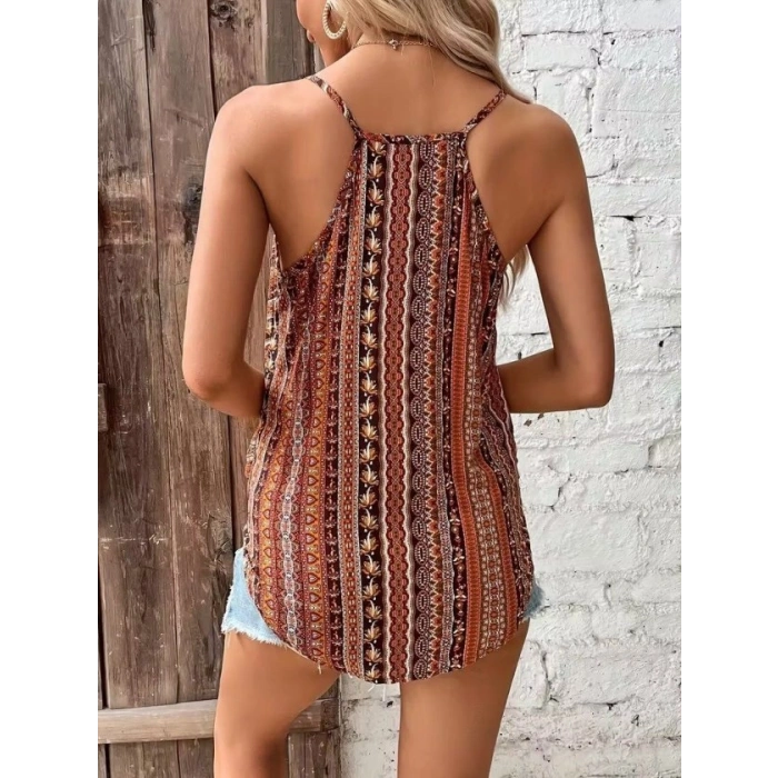 MARSiLYAN- Kadın Ip Askılı V Yakalı Desenli Süprem Bluz