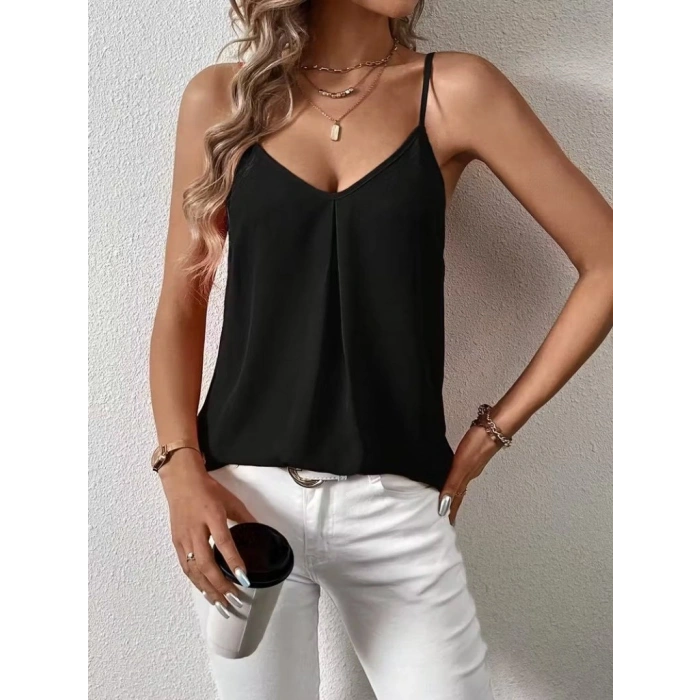 MARSiLYAN- Kadın Ip Askılı V Yakalı Sandy Bluz