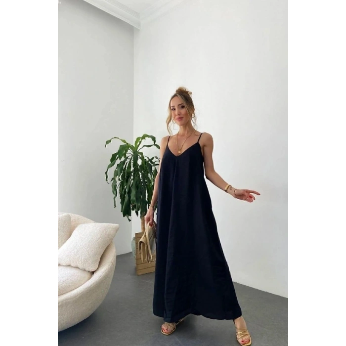 MARSiLYAN- Kadın Ip Askılı V Yakalı Uzun Aerobin Elbise