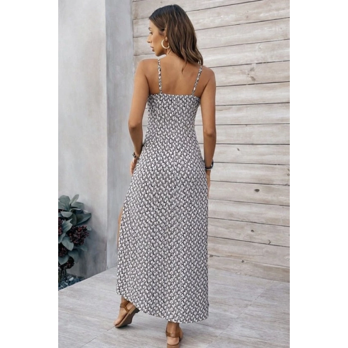 MARSiLYAN- Kadın Ip Askılı V Yakalı Yırtmaçlı Uzun Süprem Elbise